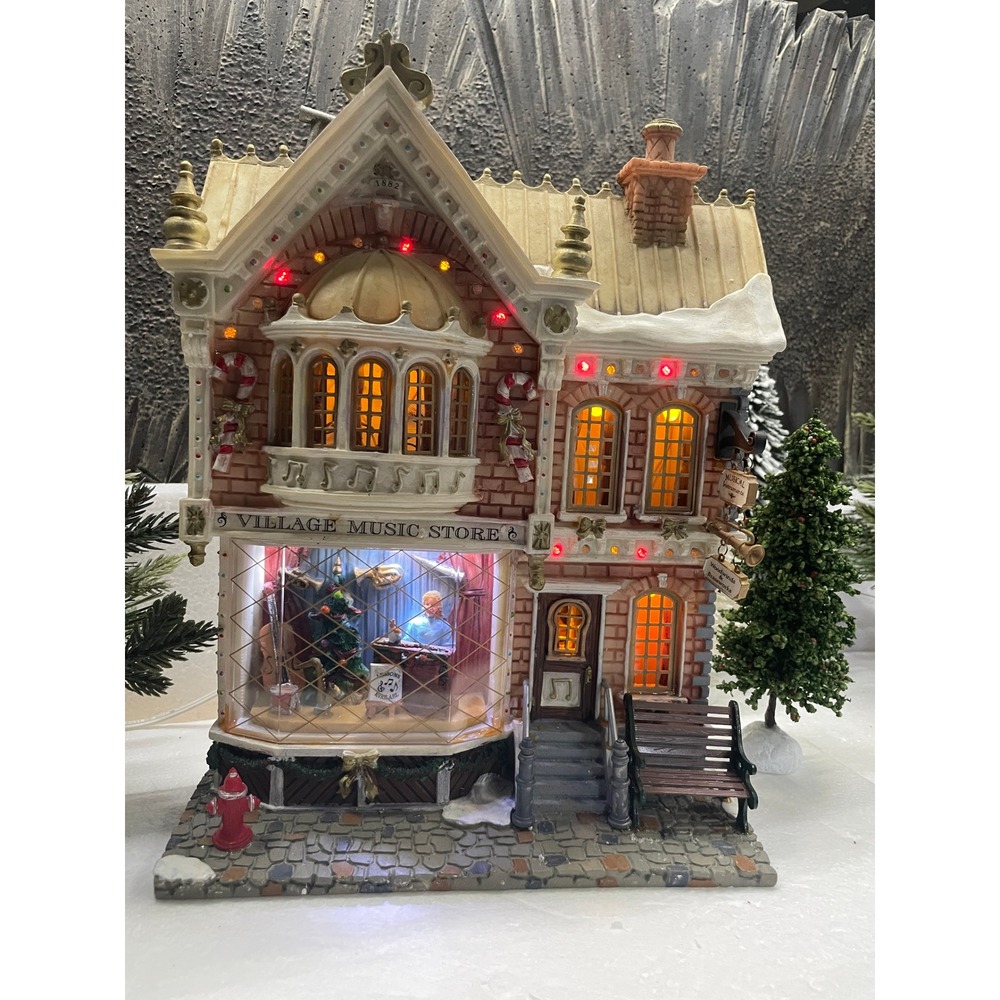 Lemax Essex Street Facade VILLAGE MUSIC STORE 2004 Fiber Optic Christmas 45091